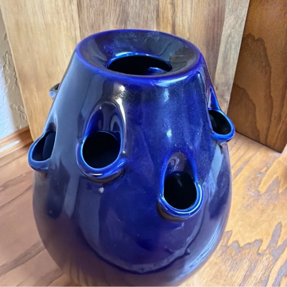 Elegant Blue Ceramic Vase 9 inches Tall.